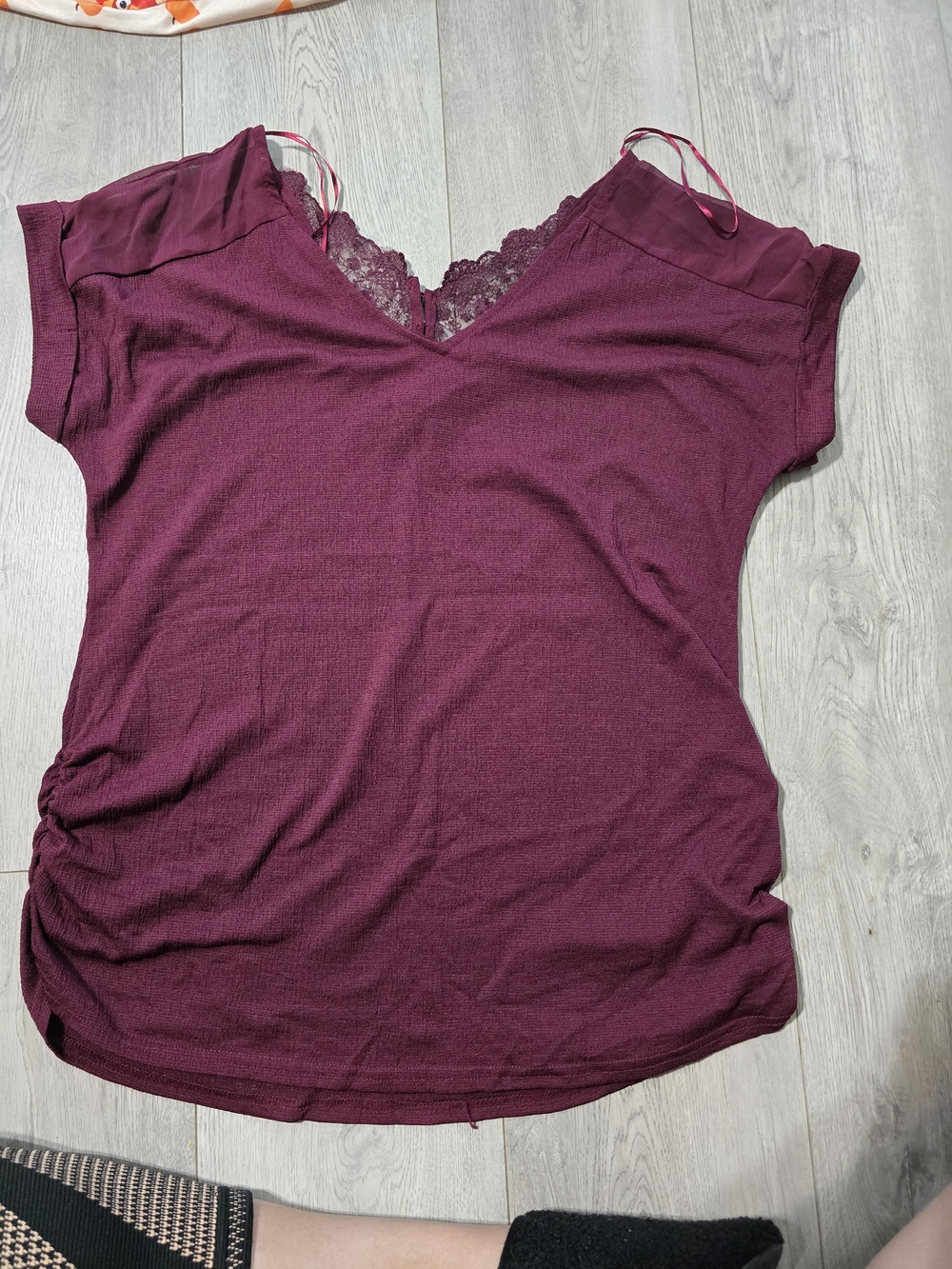 Women’s Lace-Trim V-Neck Top - Plum Maternity
